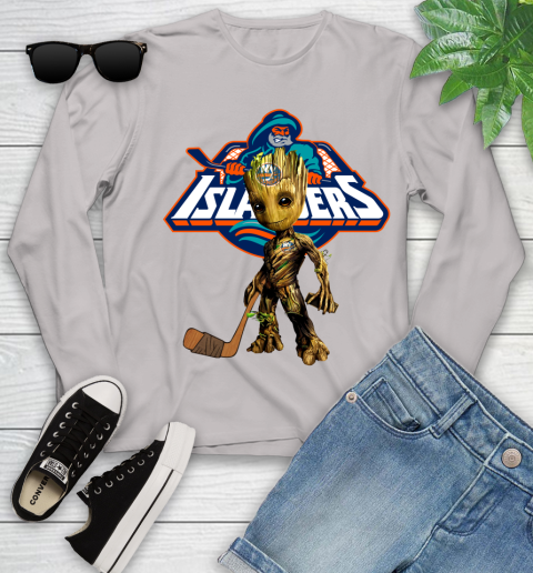 New York Islanders NHL Hockey Groot Marvel Guardians Of The Galaxy Youth Long Sleeve 12