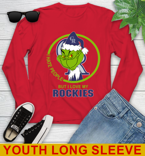 Colorado Rockies MLB Christmas Grinch I Hate People But I Love My Favorite Baseball Team Youth Long Sleeve 11