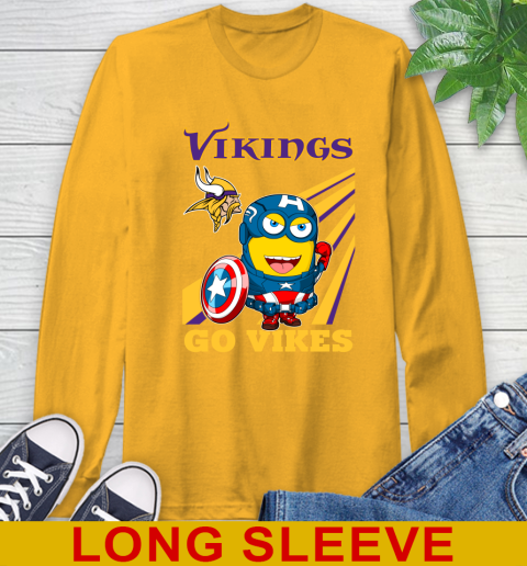 NFL Football Minnesota Vikings Captain America Marvel Avengers Minion Shirt Long Sleeve T-Shirt 2