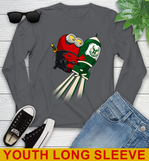NBA Basketball Milwaukee Bucks Deadpool Minion Marvel Shirt Youth Long Sleeve 9