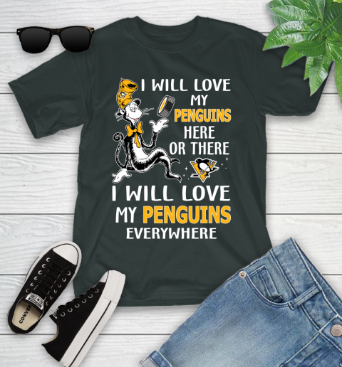 NHL Hockey Pittsburgh Penguins I Will Love My Penguins Everywhere Dr Seuss Shirt Youth T-Shirt 5