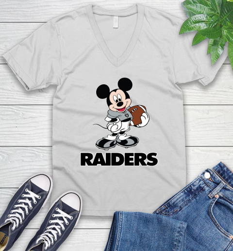 NFL Football Oakland Raiders Cheerful Mickey Mouse Shirt V-Neck T-Shirt 2