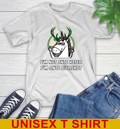 Milwaukee Bucks NBA Basketball Unicorn I'm Not Anti Hater I'm Anti Bullshit T-Shirt