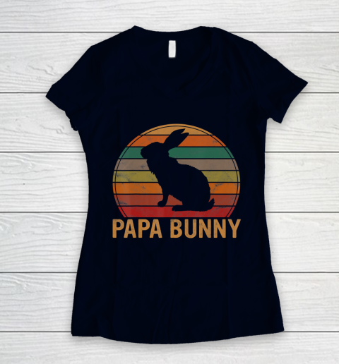 Father gift shirt Mens Retro Papa Bunny Sunset Gift Pet Rabbit Owner Daddy Easter T Shirt Women's V-Neck T-Shirt 2