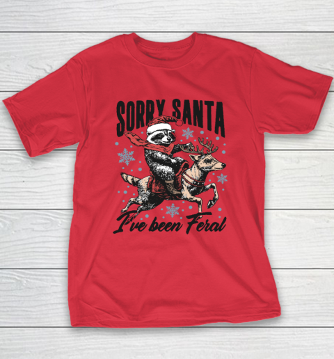 Vintage Sorry Santa I've Been Feral Raccoon Riding Horse Christmas Youth T-Shirt 7