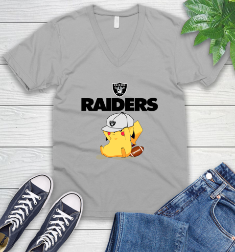 NFL Pikachu Football Sports Oakland Raiders V-Neck T-Shirt 4