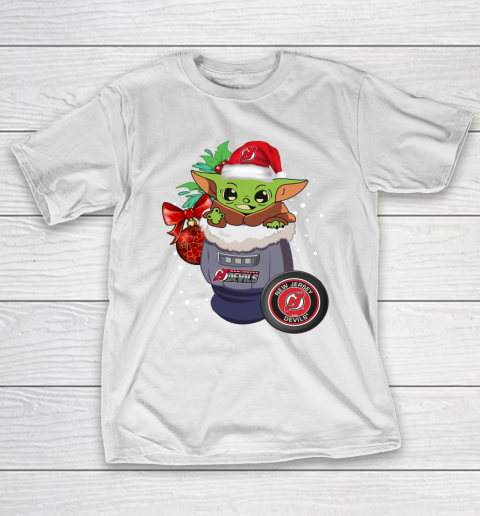 New Jersey Devils Christmas Baby Yoda Star Wars Funny Happy NHL T-Shirt 3
