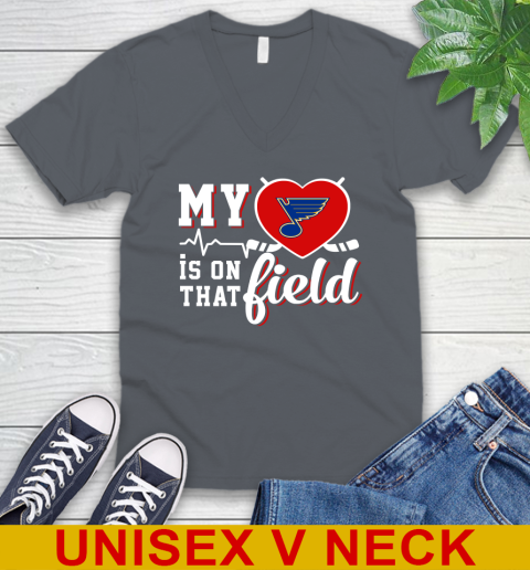 NHL My Heart Is On That Field Hockey Sports St.Louis Blues V-Neck T-Shirt 4