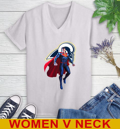 NFL Superman DC Sports Football Los Angeles Rams Women's V-Neck T-Shirt