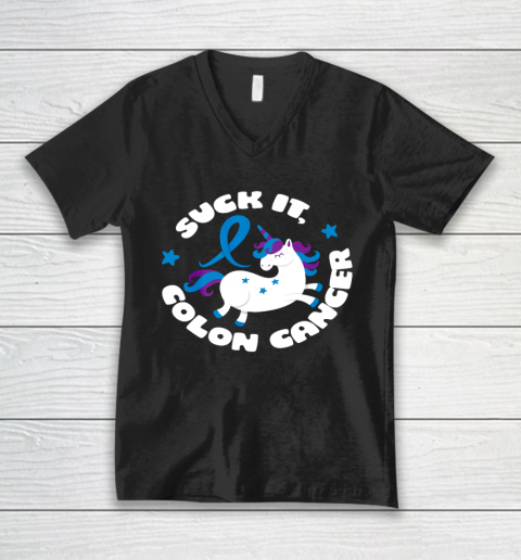 Colon Cancer Shirt Suck It Colon Cancer Funny Unicorn Gift V-Neck T-Shirt
