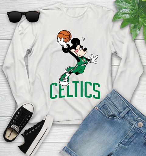 NBA Basketball Boston Celtics Cheerful Mickey Mouse Shirt Youth Long Sleeve 12