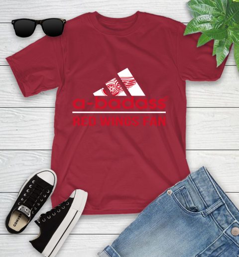 NHL A Badass Detroit Red Wings Fan Adidas Hockey Sports Youth T-Shirt 14