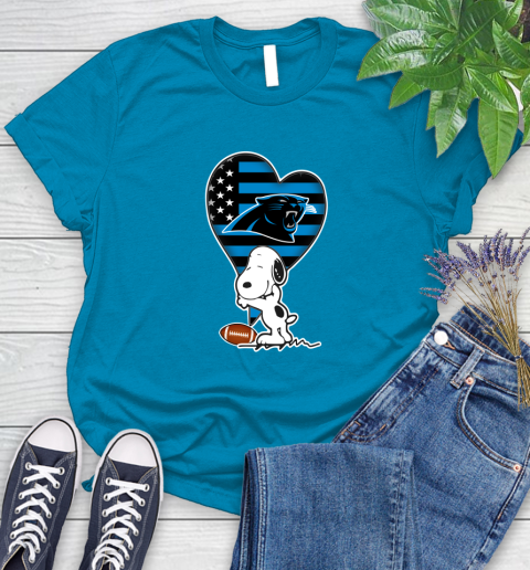 Carolina Panthers NFL Football The Peanuts Movie Adorable Snoopy Women's T-Shirt 7