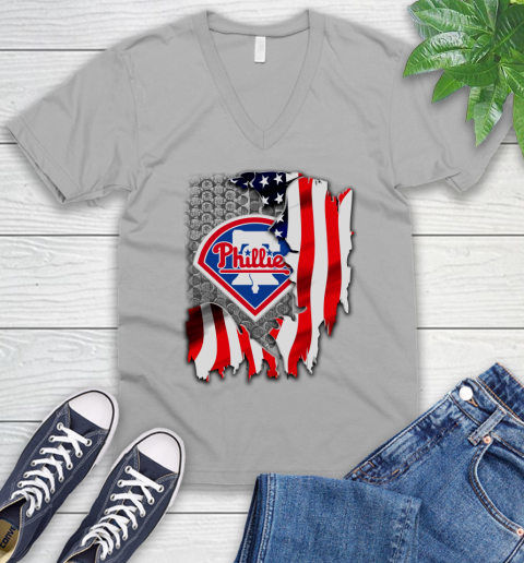 Philadelphia Phillies MLB Baseball American Flag V-Neck T-Shirt 3