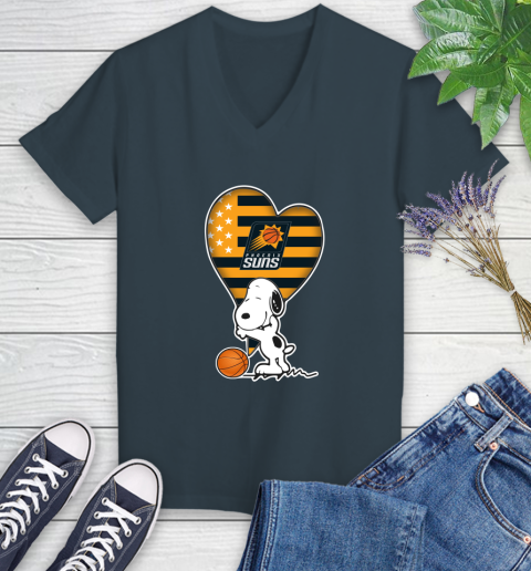 Phoenix Suns NBA Basketball The Peanuts Movie Adorable Snoopy Women's V-Neck T-Shirt 8