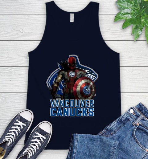 NHL Captain America Thor Spider Man Hawkeye Avengers Endgame Hockey Vancouver Canucks Tank Top 3