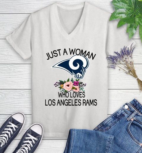 NFL Just A Woman Who Loves Los Angeles Rams Football Sports Women's V-Neck T-Shirt
