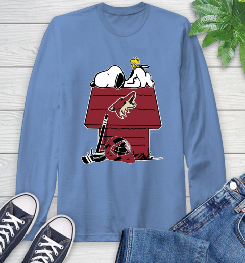 Arizona Coyotes NHL Hockey Snoopy Woodstock The Peanuts Movie Long Sleeve T-Shirt 11