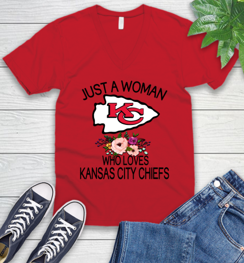 NFL Just A Woman Who Loves Kansas City Chiefs Football Sports V-Neck T-Shirt 4