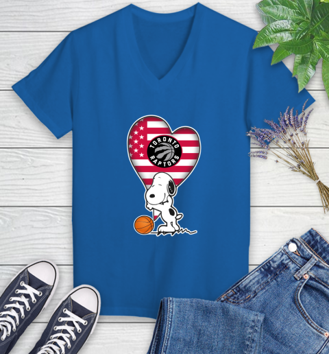 Toronto Raptors NBA Basketball The Peanuts Movie Adorable Snoopy Women's V-Neck T-Shirt 10
