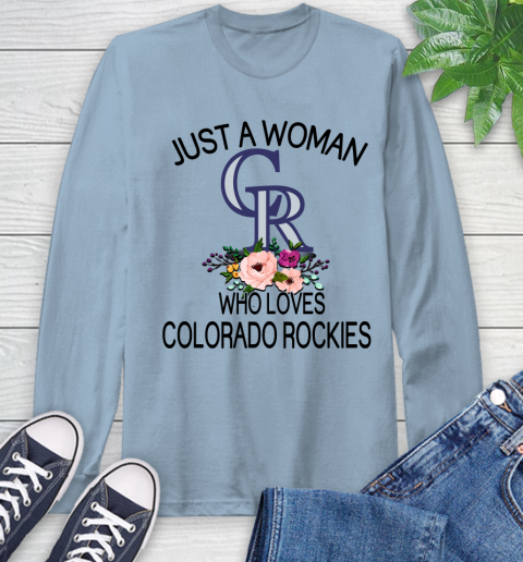 MLB Just A Woman Who Loves Colorado Rockies Baseball Sports Long Sleeve T-Shirt 6