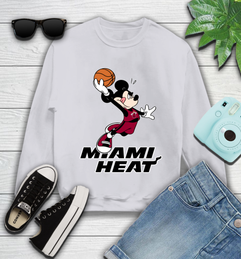NBA Basketball Miami Heat Cheerful Mickey Mouse Shirt Youth Sweatshirt 4