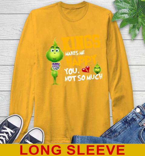NBA Sacramento Kings Makes Me Happy You Not So Much Grinch Basketball Sports Long Sleeve T-Shirt 2