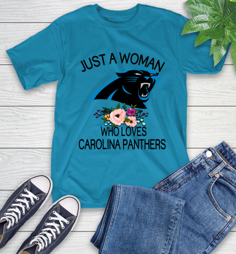 NFL Just A Woman Who Loves Carolina Panthers Football Sports T-Shirt 7