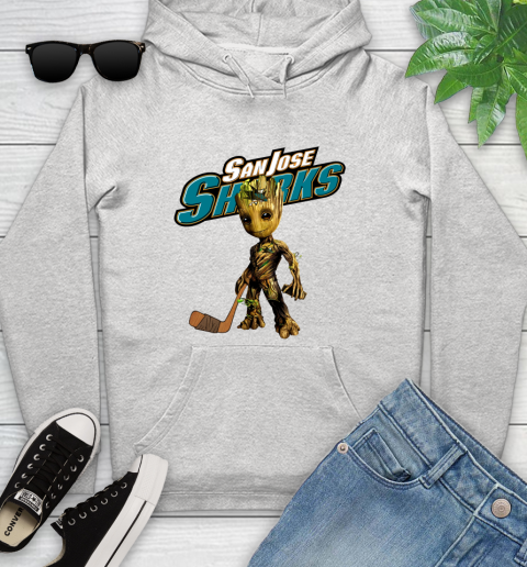 San Jose Sharks NHL Hockey Groot Marvel Guardians Of The Galaxy Youth Hoodie