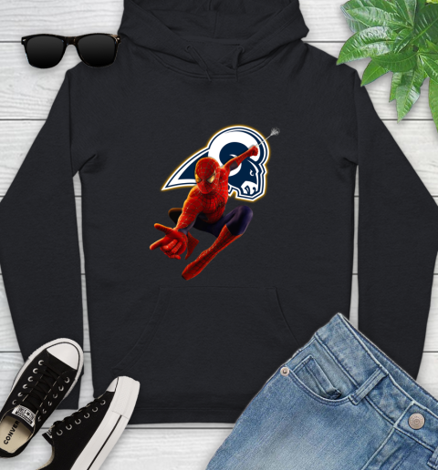 NFL Spider Man Avengers Endgame Football Los Angeles Rams Youth Hoodie 2