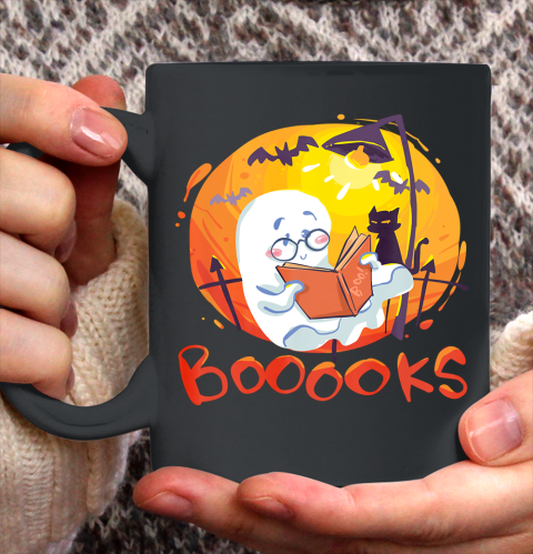 Booooks Ghost Funny Halloween Book Lover Library Reading Ceramic Mug 11oz