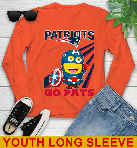 NFL Football New England Patriots Captain America Marvel Avengers Minion Shirt Youth Long Sleeve 3