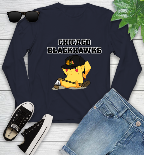 NHL Pikachu Hockey Sports Chicago Blackhawks Youth Long Sleeve 3