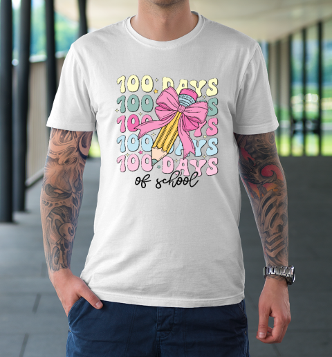 100 Days of School Girls Coquette Bow 100th Day of School T-Shirt