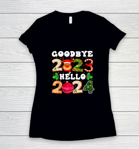 Goodbye 2023 Hello 2024 Happy New Year Funny Christmas Xmas Women's V-Neck T-Shirt