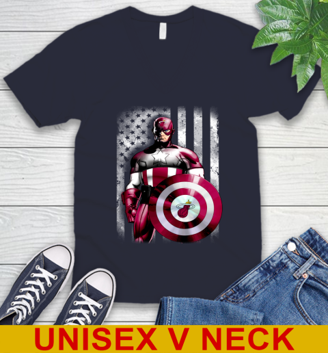 Miami Heat NBA Basketball Captain America Marvel Avengers American Flag Shirt V-Neck T-Shirt 2