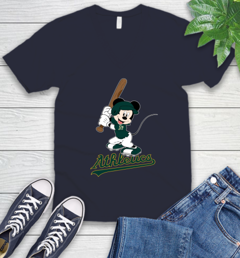 MLB Baseball Oakland Athletics Cheerful Mickey Mouse Shirt V-Neck T-Shirt 3