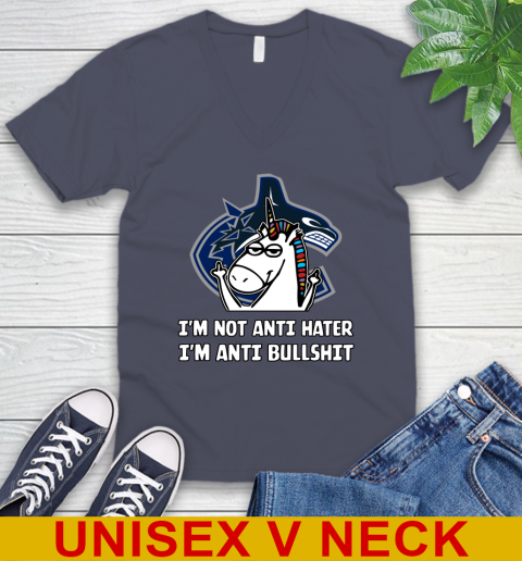 Vancouver Canucks NHL Hockey Unicorn I'm Not Anti Hater I'm Anti Bullshit V-Neck T-Shirt 8
