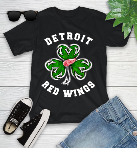 NHL Detroit Red Wings Three Leaf Clover St Patrick's Day Hockey Sports Youth T-Shirt