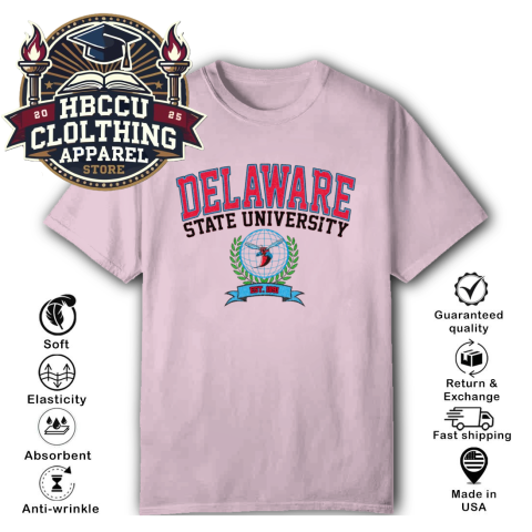 Delaware State University Pirate DSU HBCU T-Shirt 0v2g delaware state university pirate dsu hbcu classic t shirt 2 front light pink HBCU Clothing Apparel