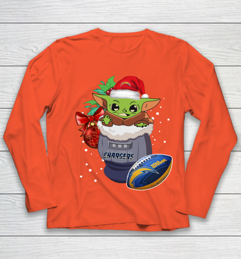 Los Angeles Chargers Christmas Baby Yoda Star Wars Funny Happy NFL Youth Long Sleeve 4