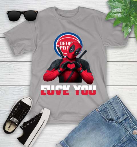 NBA Detroit Pistons Deadpool Love You Fuck You Basketball Sports Youth T-Shirt 4