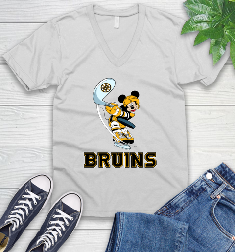 NHL Hockey Boston Bruins Cheerful Mickey Mouse Shirt V-Neck T-Shirt 2