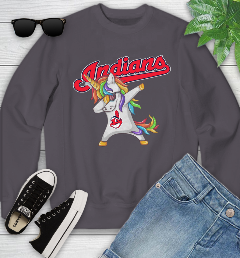 Cleveland Indians MLB Baseball Funny Unicorn Dabbing Sports Youth Sweatshirt 6