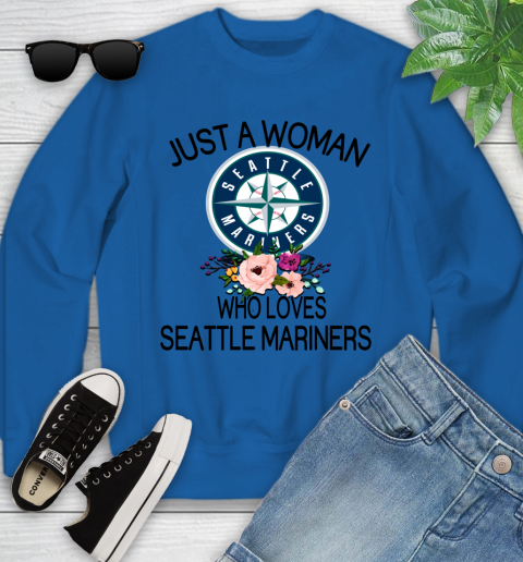 MLB Just A Woman Who Loves Seattle Mariners Baseball Sports Youth Sweatshirt 4