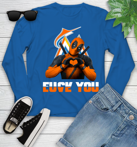MLB Miami Marlins Deadpool Love You Fuck You Baseball Sports Youth Long Sleeve 10