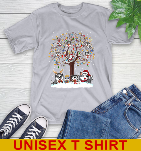 Husky dog pet lover light christmas tree shirt 5