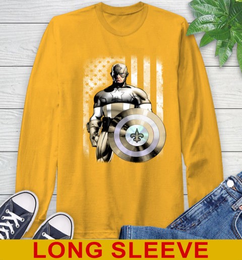 New Orleans Saints NFL Football Captain America Marvel Avengers American Flag Shirt Long Sleeve T-Shirt 2