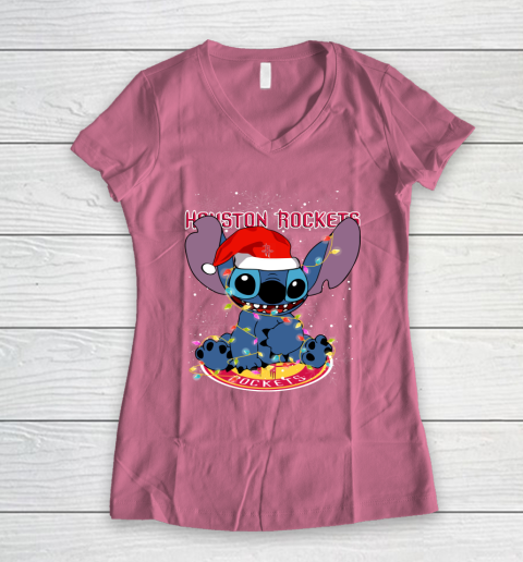 Houston Rockets NBA noel stitch Basketball Christmas Women's V-Neck T-Shirt 7