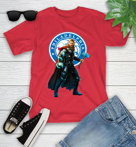 NBA Thor Avengers Endgame Basketball Philadelphia 76ers Youth T-Shirt 10